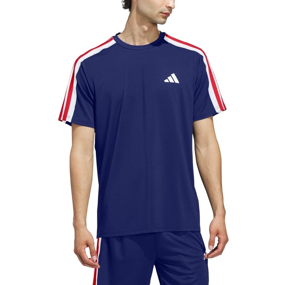 Adidas 3-Stripe Tee Men'w, Blue / Red / White, Size Medium, New